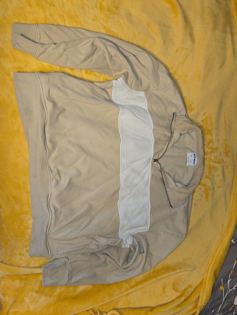Old Navy Beige Half-Zip Sweater with White Chest Stripe
